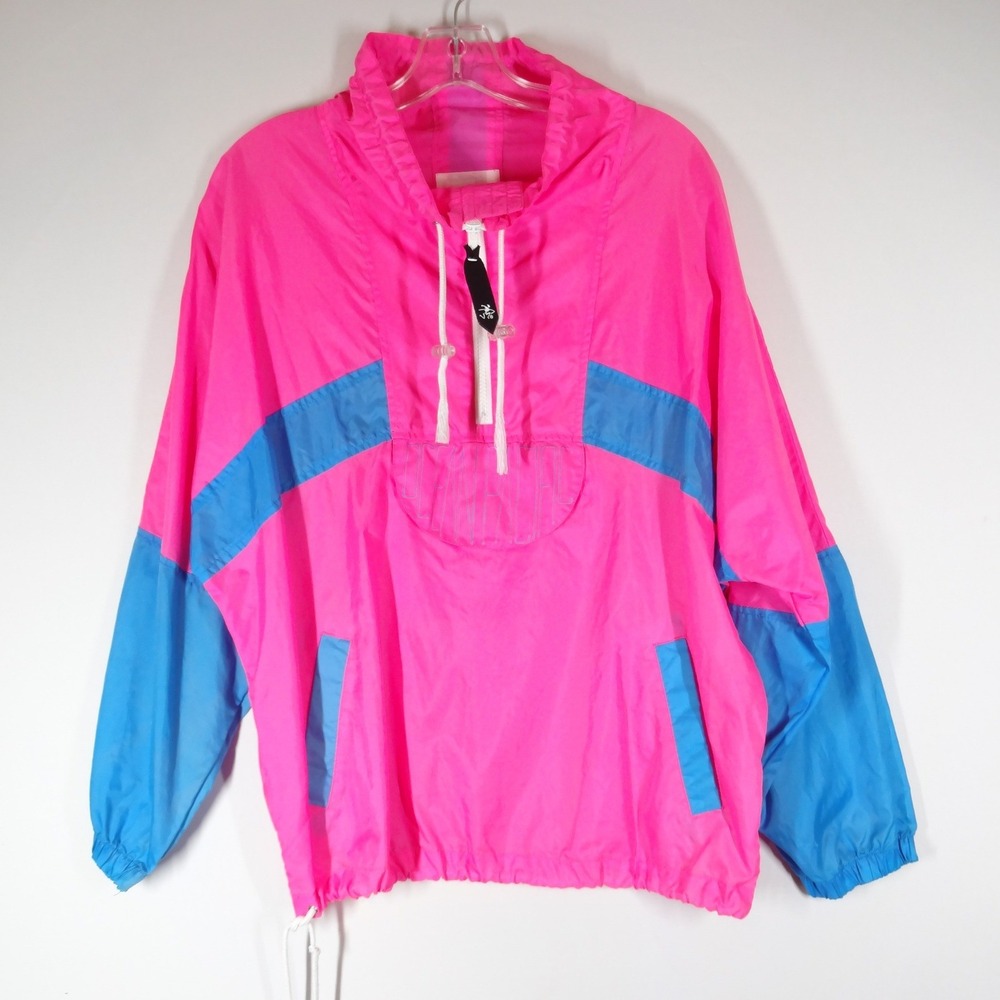 VTG Ocean Pacific Windbreaker M/L Pink Blue 90s Vintage Neon Colorblock Retro